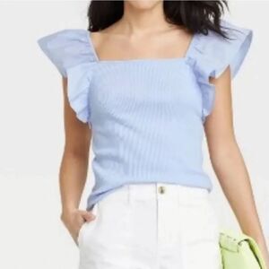 A New Day Baby Blue Ribbed Square Neck Ruffled Tank Top Size XL